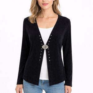 Black Cardigan XL New Frontier Stretch Slinky Long Sleeve